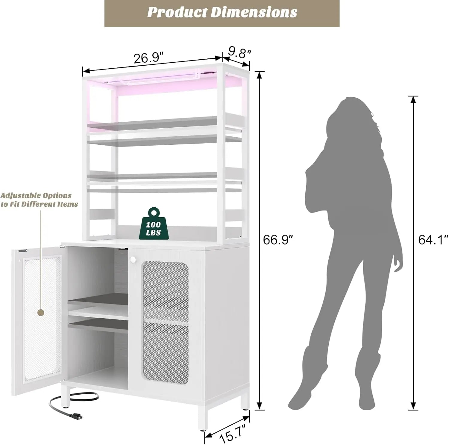 Bar Cabinet with Power Outlets, 67 Inch Tall Wine Bar - Cheerful Home Finds