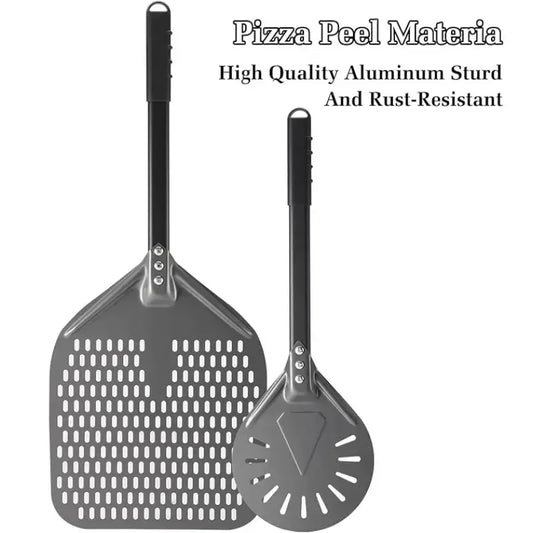 7/9/12/14inch Professional Pizza Spatula Paddle Perforated Aluminum Metal Pizza Turning Peel - Cheerful Home Finds