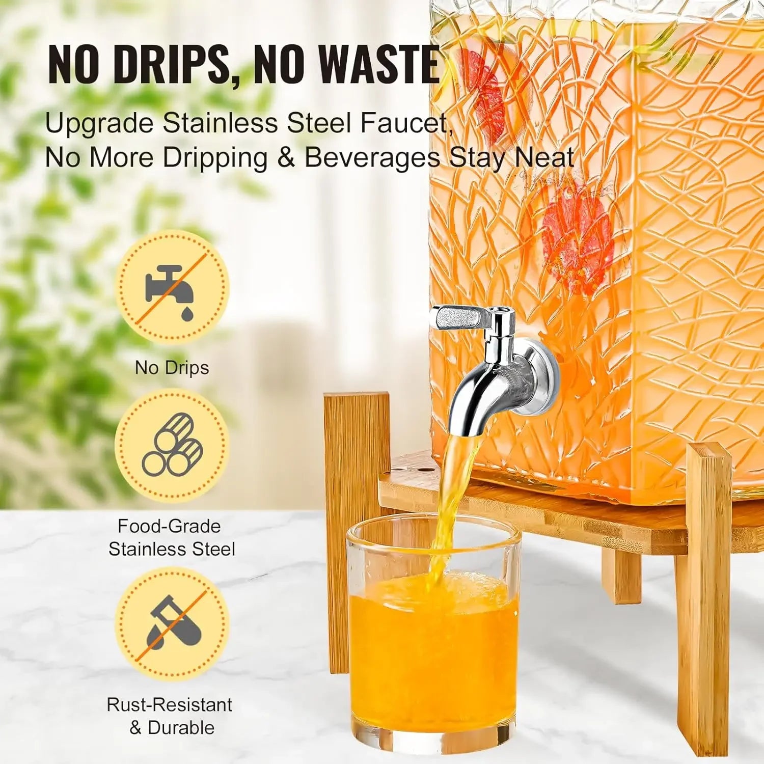 Beverage Dispenser 2.5 Gallon Glass Juice Dispenser with Stand - Cheerful Home Finds