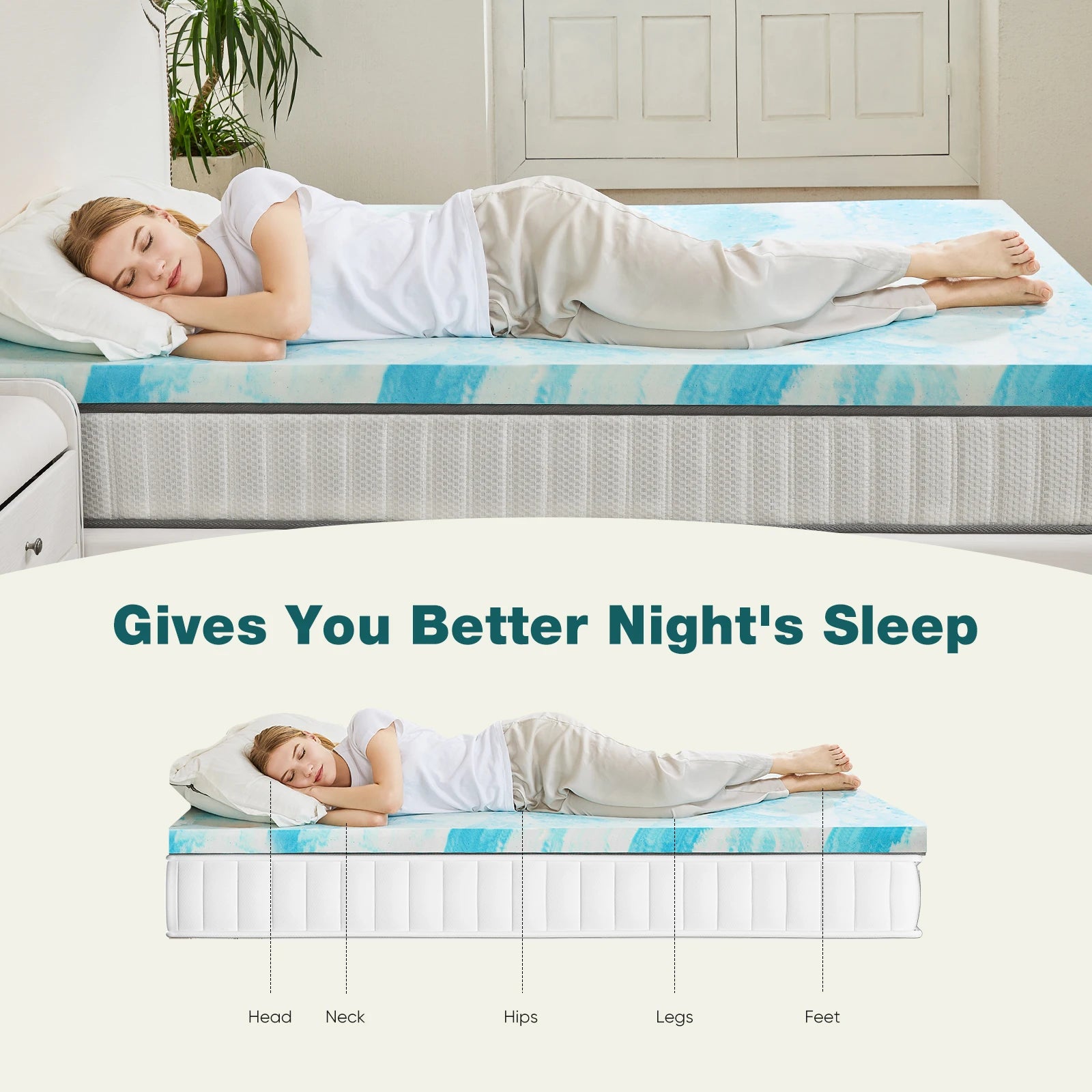 JHK 2-3 Inch Gel Memory Foam Mattress Topper Full Size - Cheerful Home Finds