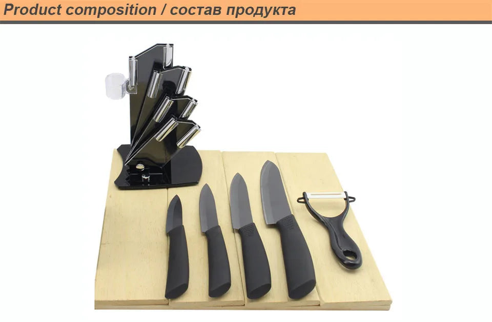 Findking Black Blade Kitchen Ceramic Knife Set 3 4 5 6 Inch Peeler Acrylic Holder - Cheerful Home Finds