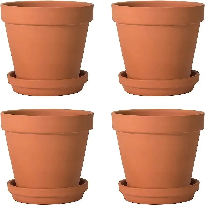 3 Inches Small Terracotta Pots with Saucer, 4 Pack Clay Pots - Cheerful Home Finds