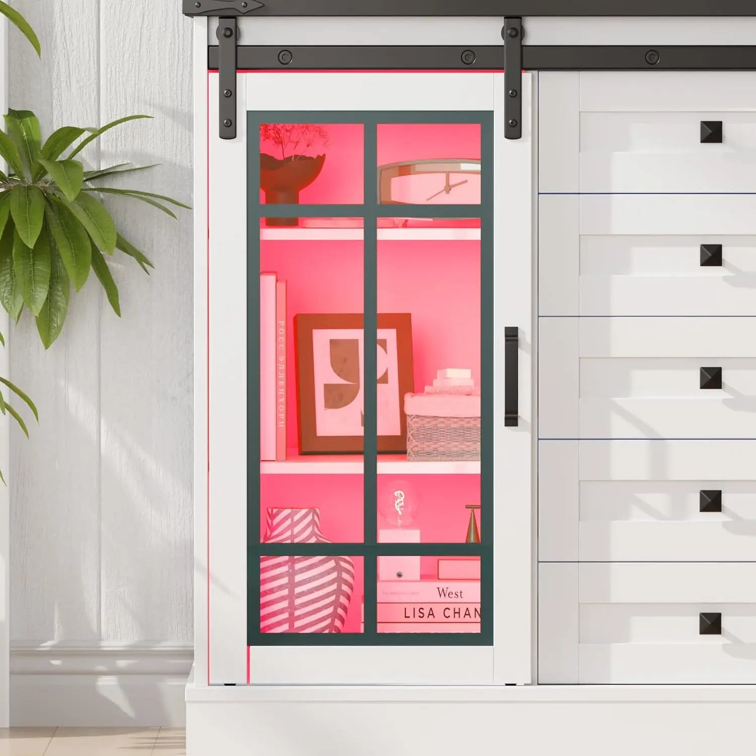 Vabches Dresser for Bedroom 6 Drawer with Glass Door - Cheerful Home Finds