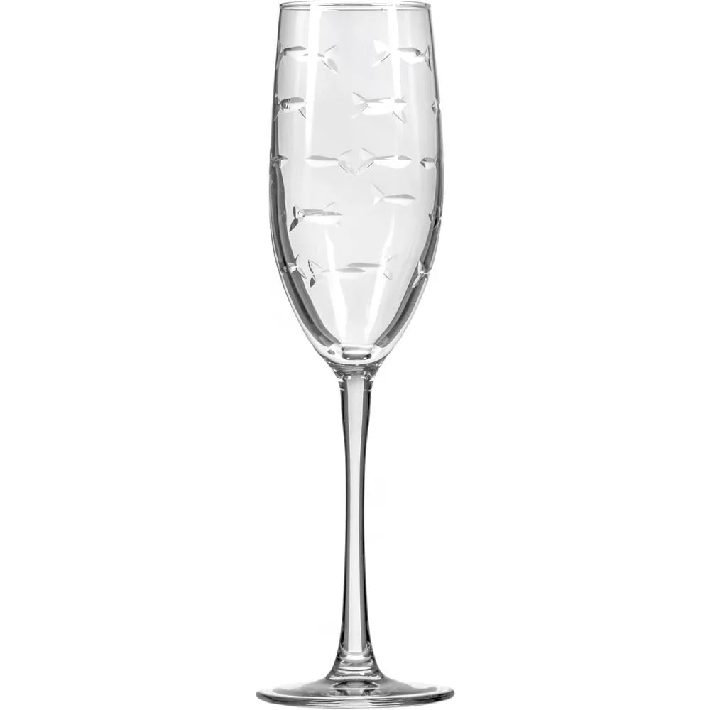 8oz Champagne Flute Glass Set of 4 Lead-Free Etched Glass - Cheerful Home Finds