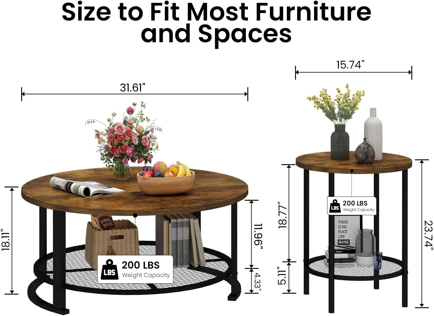 Coffee Table Set with Two End Side Tables Modern 3-Piece Living Room Table Set