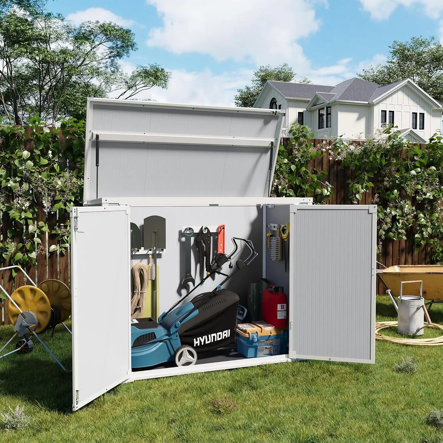 41 Cu Ft Horizontal Outdoor Storage Shed Weatherproof Resin with Floor Gas Spring Lockable Doors