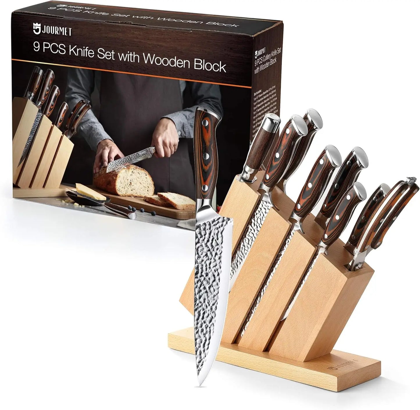 Knife Set with Block, 9PC High Carbon Stainless Steel Set - Cheerful Home Finds