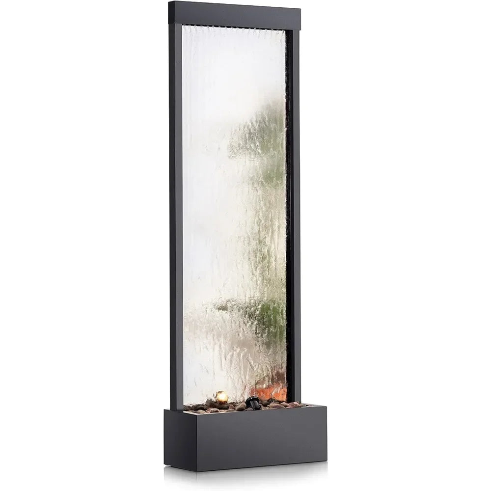 Home Tools Mirror Waterfall Fountain with Stones and Lights Zen Indoor Outdoor Decor for Office Living Room Patio Entryway - Cheerful Home Finds