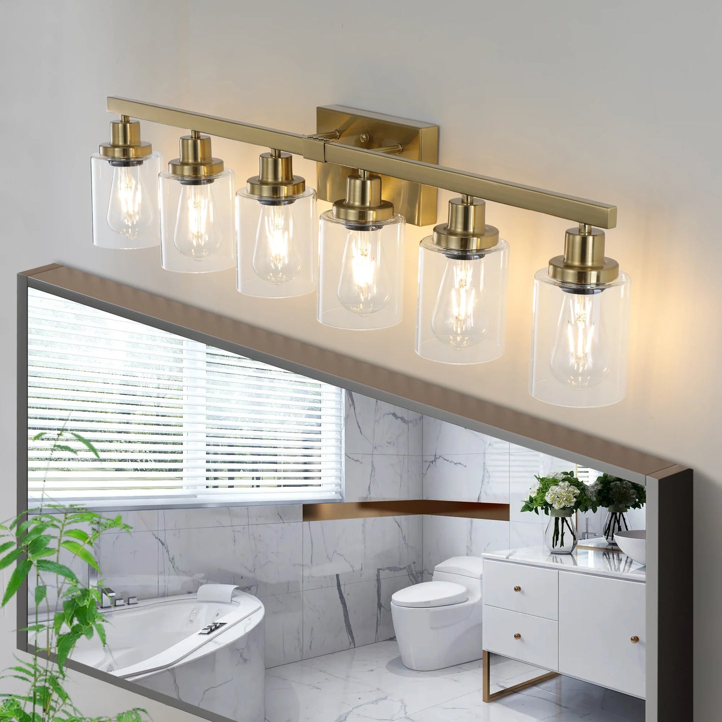 6 Light Bathroom Vanity Light Industrial Metal Fixture with Clear Glass Shades Wall Mount Mirror Lighting for Bathroom No Bulb