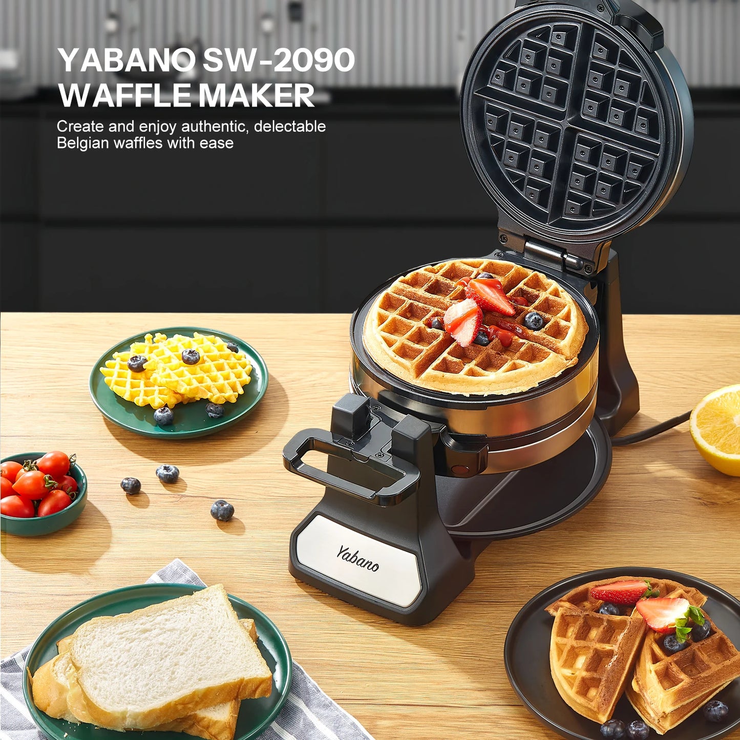 Belgian Waffle Maker Classic Rotating Iron Nonstick Plates - Cheerful Home Finds