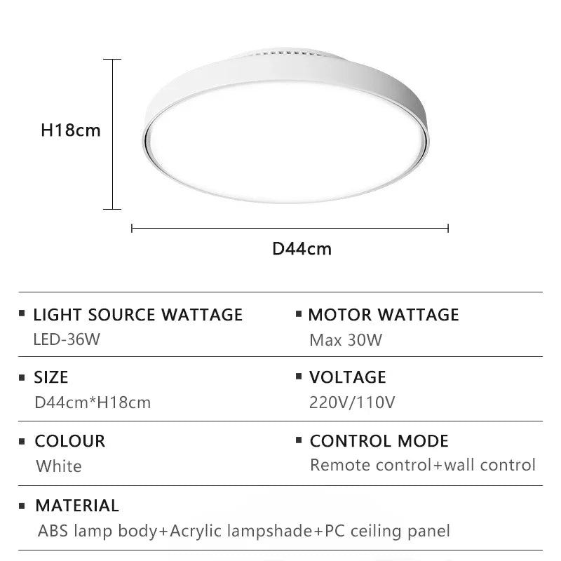 Modern LED Ceiling Fan Light Invisible Leafless Low Decibel Remote Dimming Fan for Bedroom and Living Room - Cheerful Home Finds