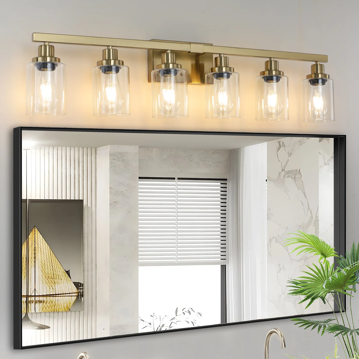 6 Light Bathroom Vanity Light Industrial Metal Fixture with Clear Glass Shades Wall Mount Mirror Lighting for Bathroom No Bulb