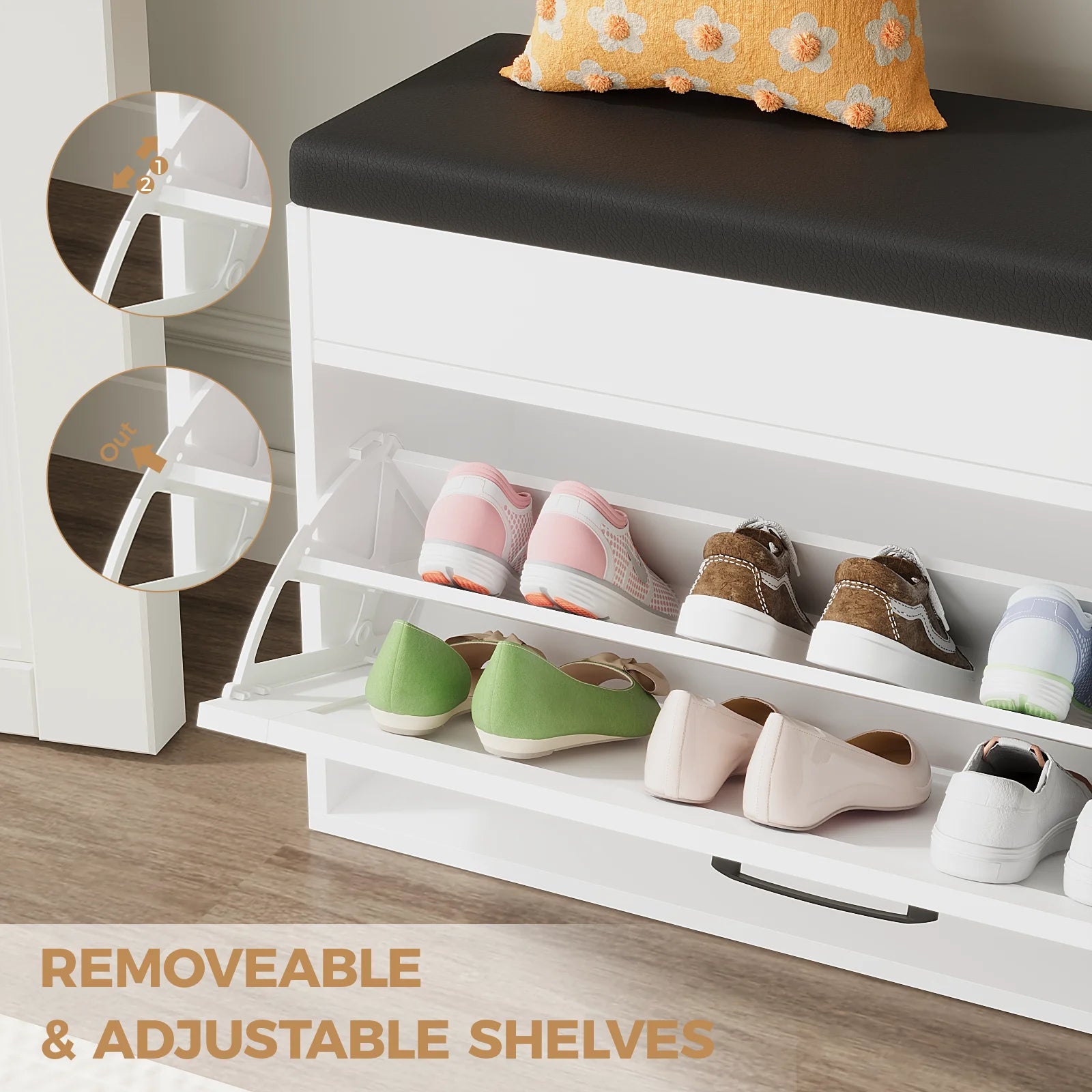 VOWNER Shoe Bench Cabinet with 1 Flip Drawers and 2 Compartments - Cheerful Home Finds