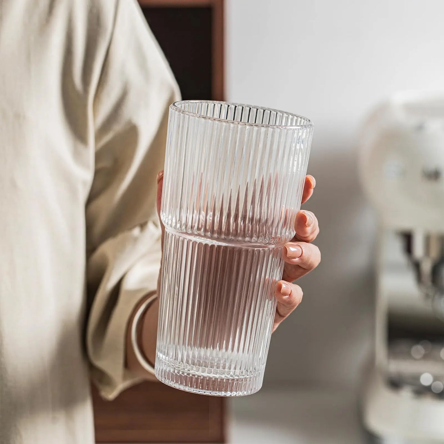 KEMORELA 20oz Ribbed Glass Tumbler Set of 4 for Drinks - Cheerful Home Finds
