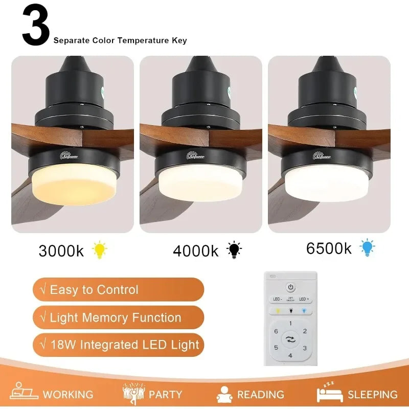 52 Inch Ceiling Fan with Lights Remote Control Noiseless - Cheerful Home Finds