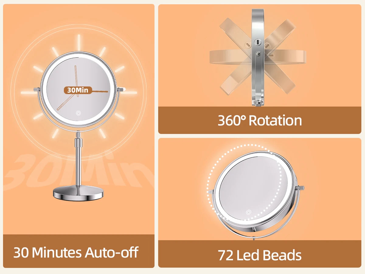 8 Inch Makeup Mirror With Light Lamp 10X Magnification 3 Color Lights Adjustable Brightness Height Standing Mirror - Cheerful Home Finds