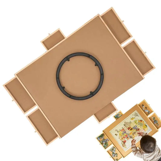 Rotating Puzzle Board Wooden Jigsaw Puzzle Table with 6 Drawers - Cheerful Home Finds