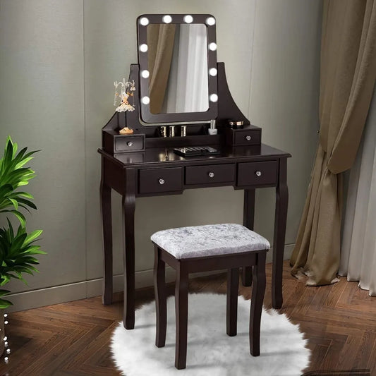 Vanity Set with 10 Dimming Light Bulbs and Organizers - Cheerful Home Finds