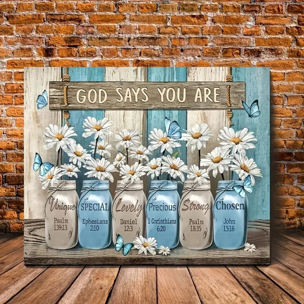 1 1.5 Inch Thick Interior Art Deco Wall Trim Home Decor Inspirational Bible Verse Poster Image Flowers and Butterflies - Cheerful Home Finds