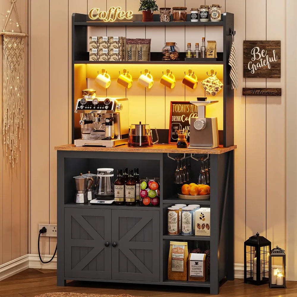 35.4 Inch Coffee Bar Cabinet with Power Outlet and Storage - Cheerful Home Finds