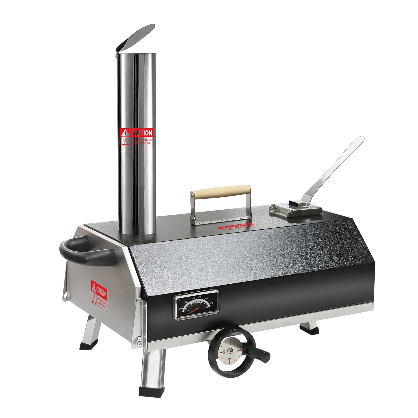 Outdoor Semi-Automatic Rotating Pizza Oven Portable Stainless Steel Wood Fired Pizza Machine with Thermometer Pizza Knife - Cheerful Home Finds