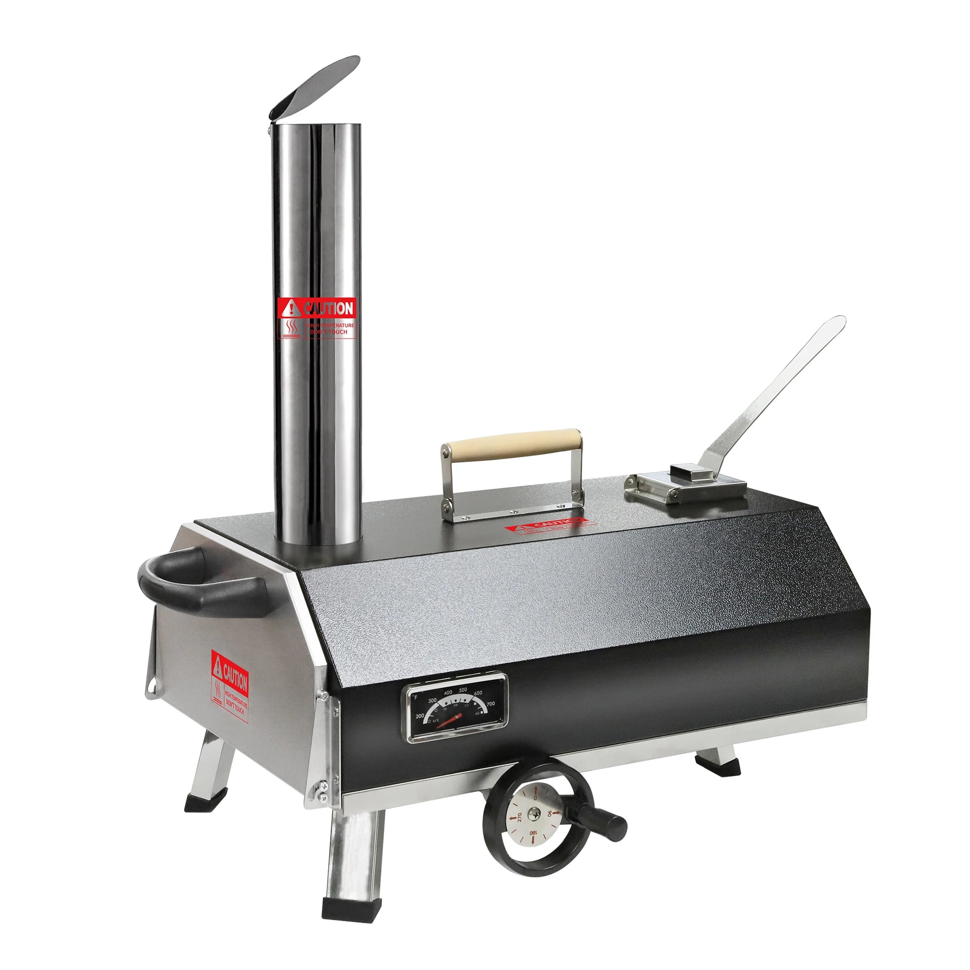 Outdoor Semi-Automatic Rotating Pizza Oven Portable Stainless Steel Wood Fired Pizza Machine with Thermometer Pizza Knife - Cheerful Home Finds
