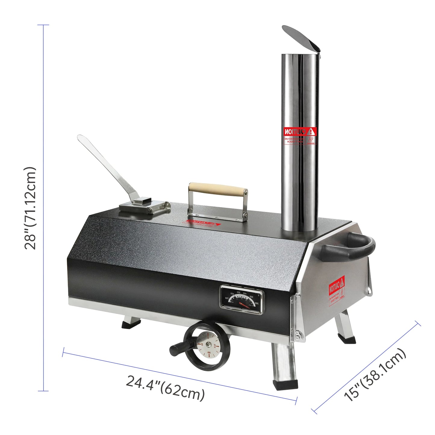 Outdoor Semi-Automatic Rotating Pizza Oven Portable Stainless Steel Wood Fired Pizza Machine with Thermometer Pizza Knife - Cheerful Home Finds