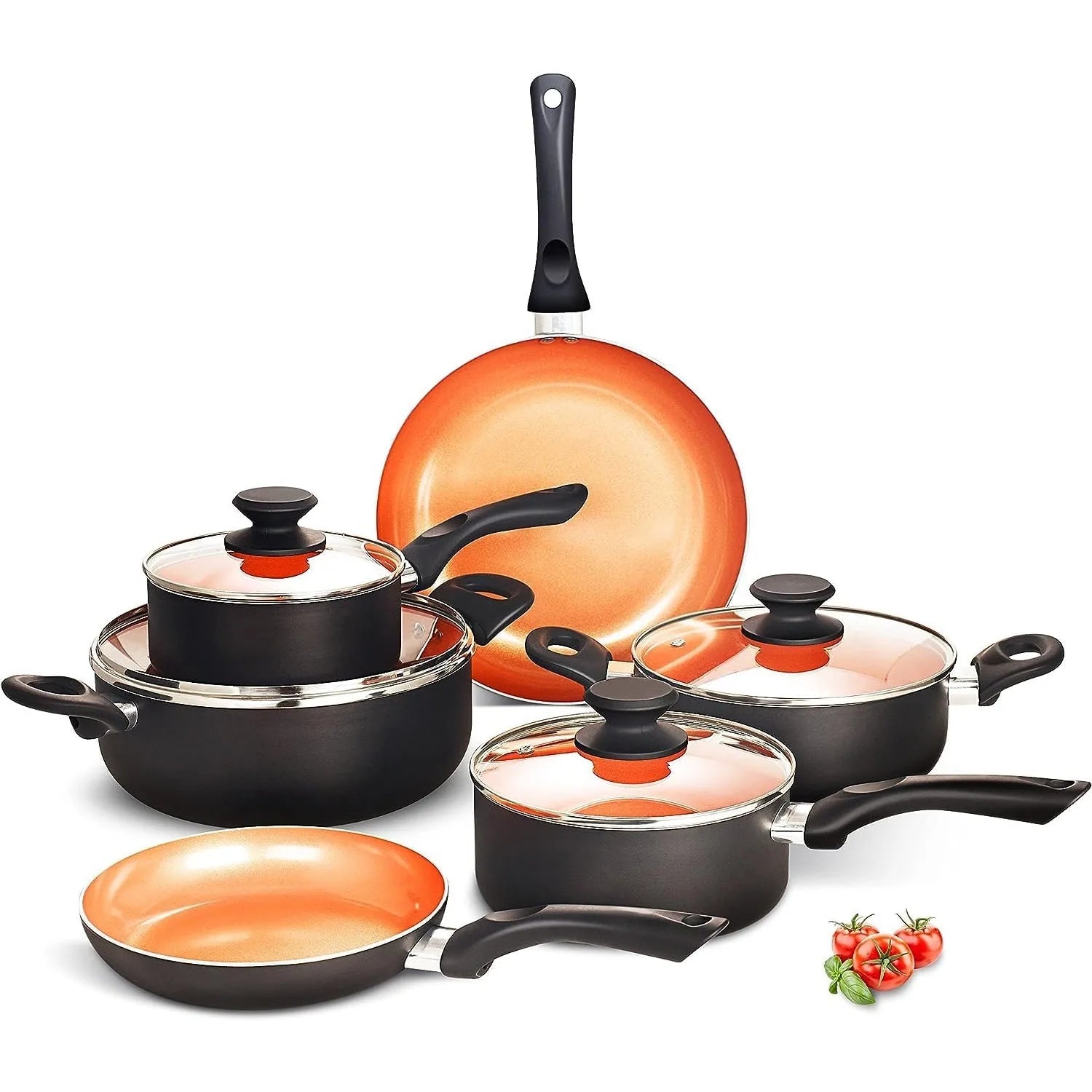 10 Pieces Cookware Set Ceramic Nonstick Soup Pot Milk Pot and Frying Pans Set Copper Aluminum Pan with Lid - Cheerful Home Finds