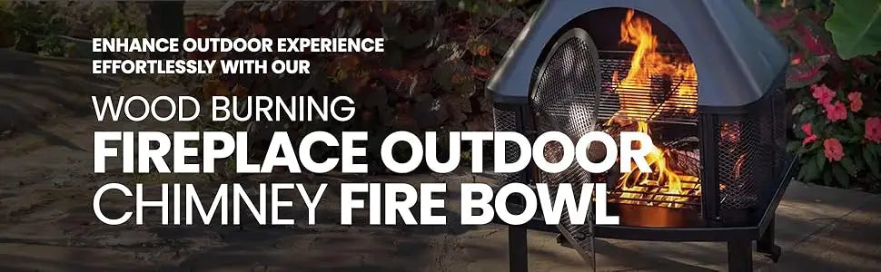 Wood Burning Fireplace Outdoor Steel Chimney Rectangular Fire Bowl Black - Cheerful Home Finds