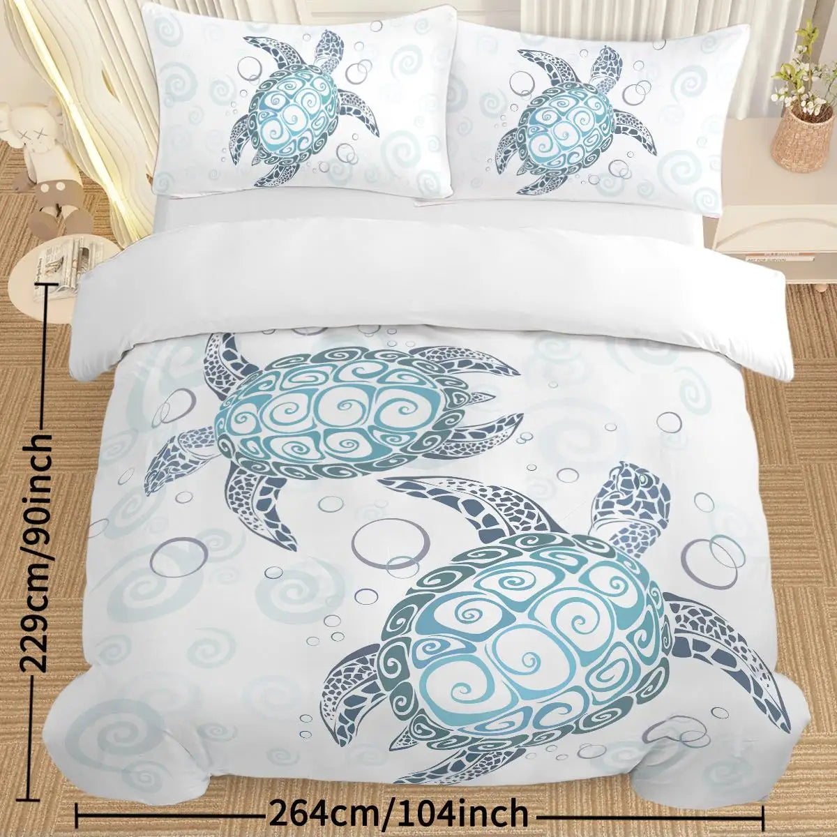 Aqua Teal Sea Bedding Set Three Piece Twin Duvet Cover with Pillowcases Ocean Beach Theme - Cheerful Home Finds