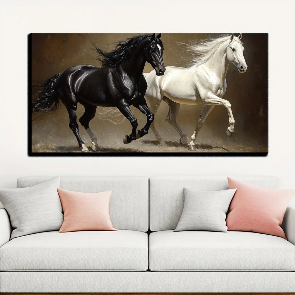 Animal Running Horse Canvas Painting Wall Art Home Decoration Poster Print with 1.5 Inch Thick Pine Solid Wood Frame - Cheerful Home Finds