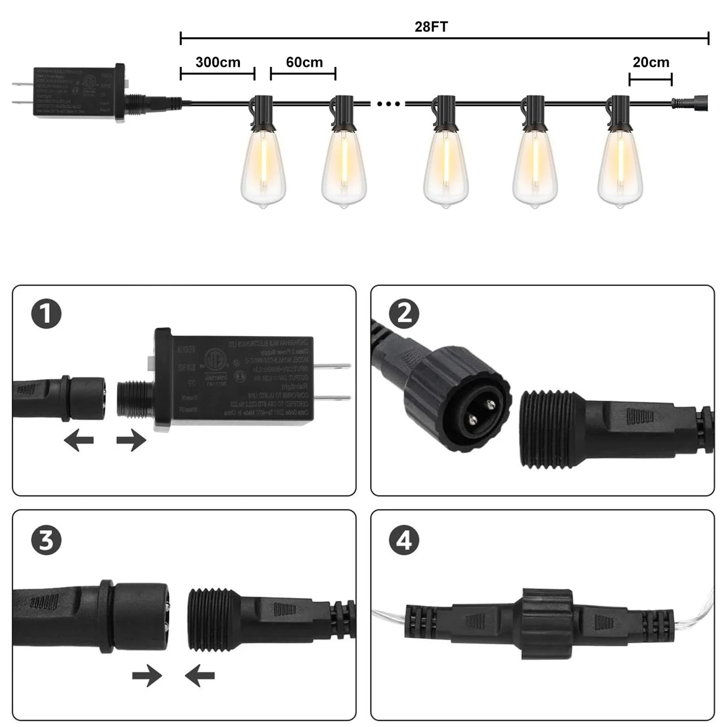 28FT US Plug ST38 String Light Outdoor LED Patio Fairy Lamp - Cheerful Home Finds