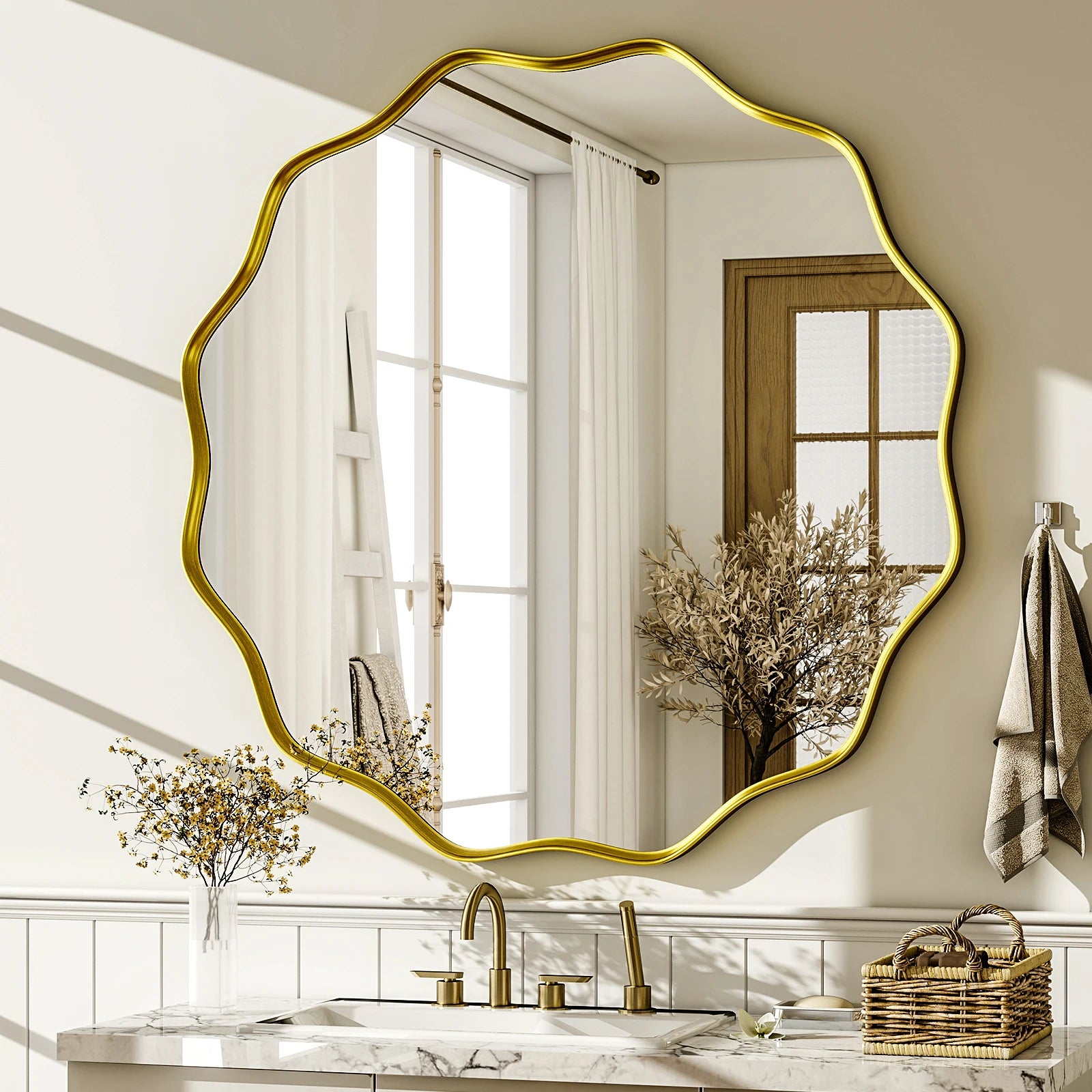 Wavy Round Bathroom Mirror Decorative Wall Mirror with Deep Frame - Cheerful Home Finds