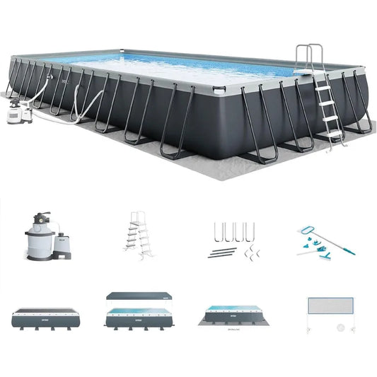 Intex 32 Feet x 16 Feet x 52 Inches Ultra XTR Rectangular Outdoor Swimming Pool Set with Pump