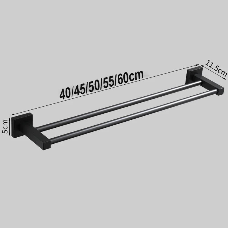 Matte Black Aluminium Bathroom Double Towel Shelf Rack - Cheerful Home Finds