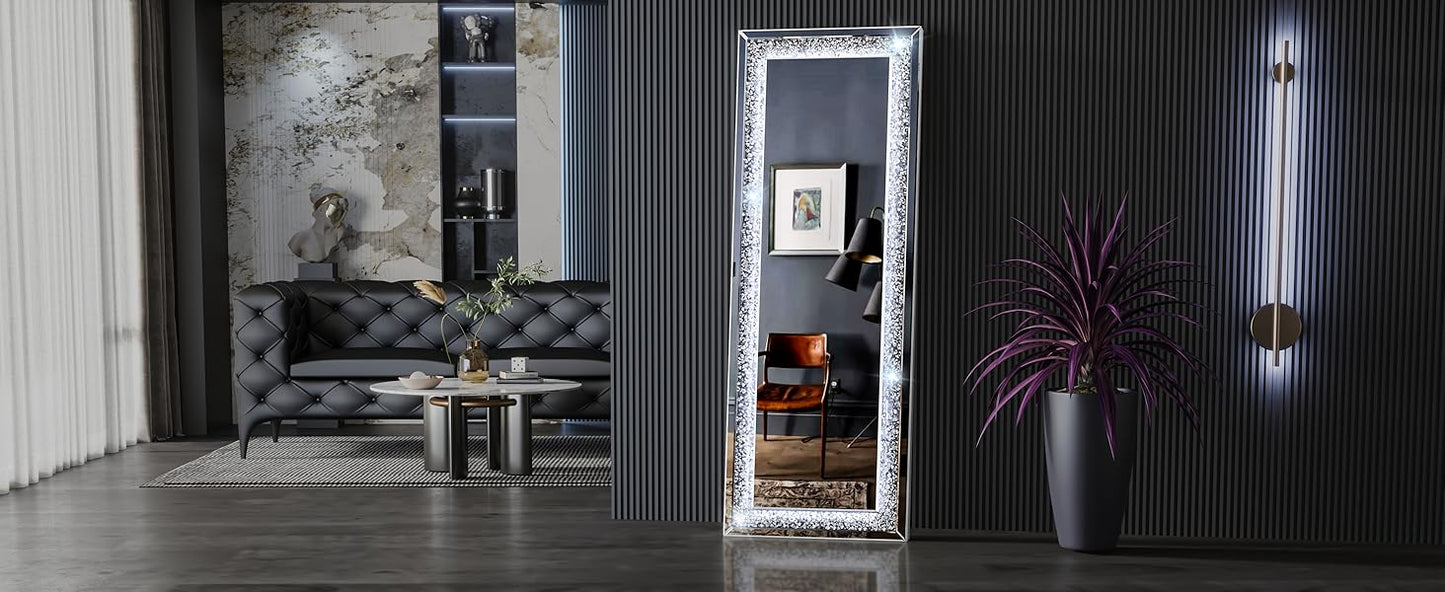 Hasipu Full-Length Mirror 63x20 Inch with Lights and Crystal Crush Diamond - Cheerful Home Finds