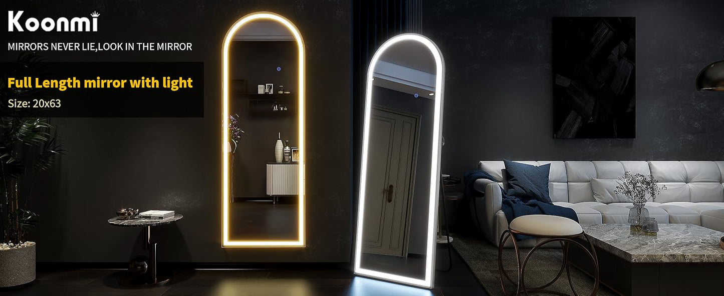 63"x20" Arched Full Length Mirror with Lights, LED Mirror - Cheerful Home Finds